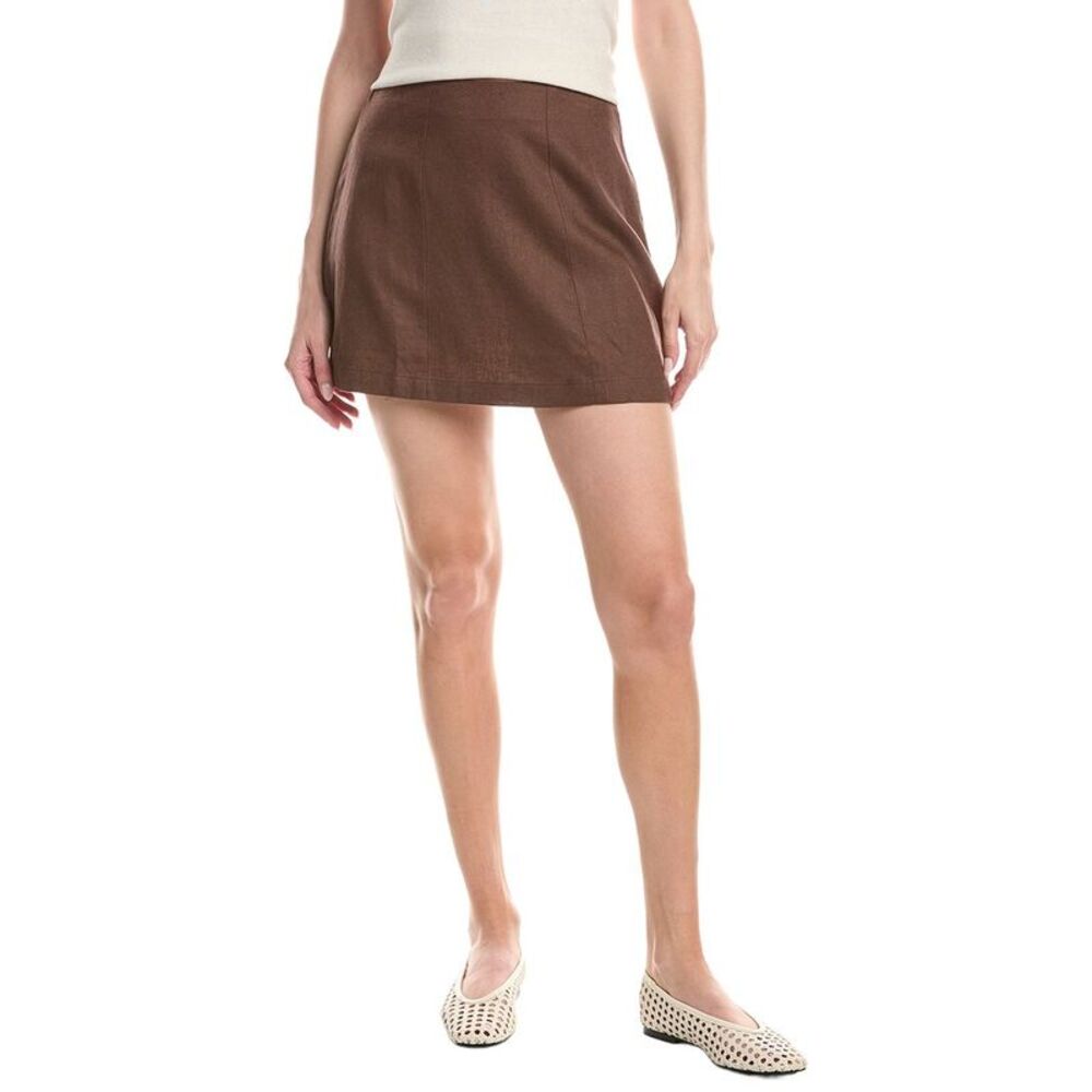 Sail To Sable Womens Linen-Blend Mini Skirt, Brown